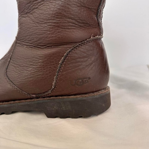 UGG Brown Leather Fleece-Lined Mid Calf boots - marked as size 4 fits like 5.5 - Picture 2 of 8